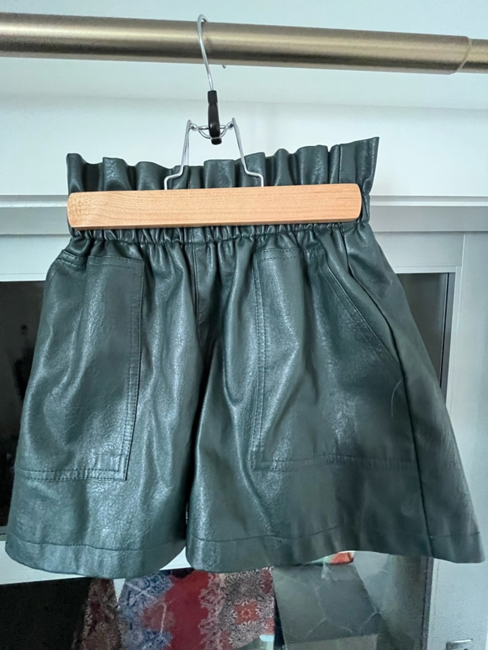 High-Waist Faux Leather Shorts in Dark Green